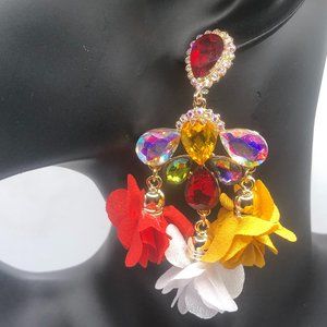 Bohemian Style Crystal Flora Tassel Drop Earrings